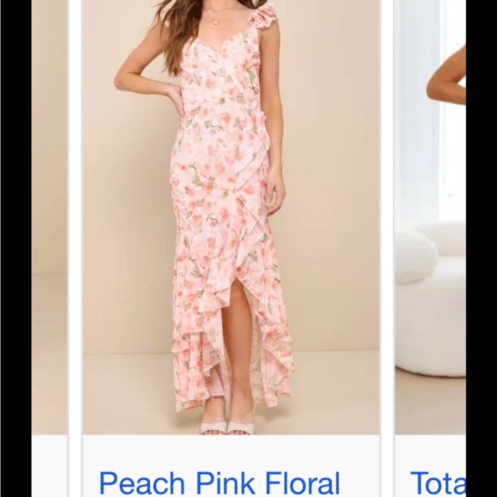Lulu's Peach Floral Maxi Dress